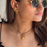 Bowed Bliss Gold Necklace & Earrings Set