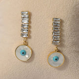 Evil Eye Charmed Gold and White Earrings