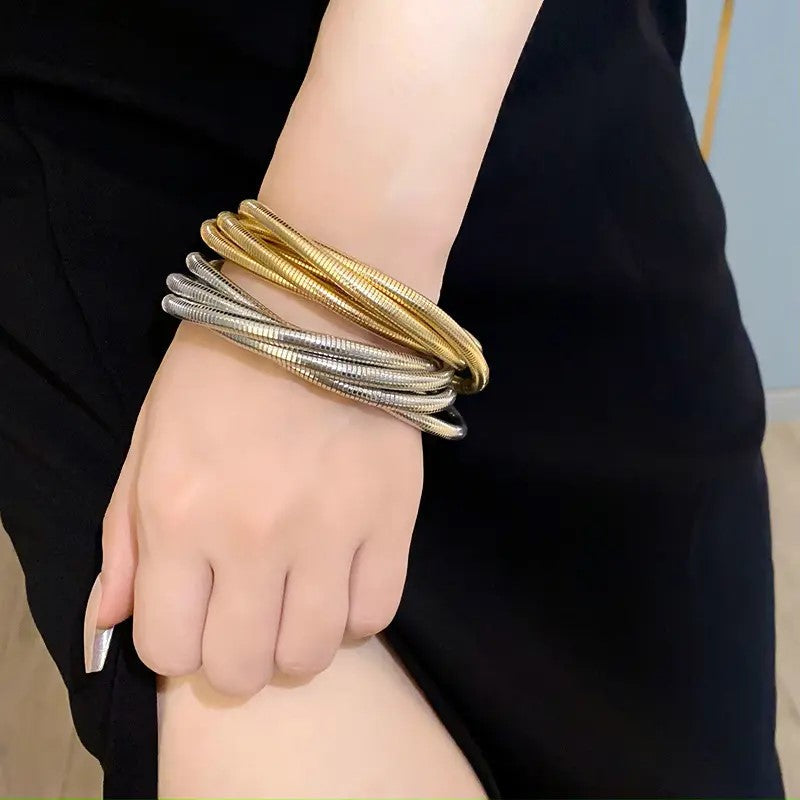 Stretch Coil Round Silver & Gold Bracelet